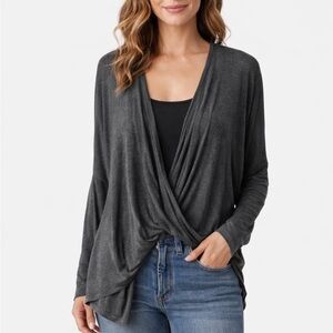 Twist Front Draped Top Gray Chic Better Be Modern Minimalist Long Sleeve Medium